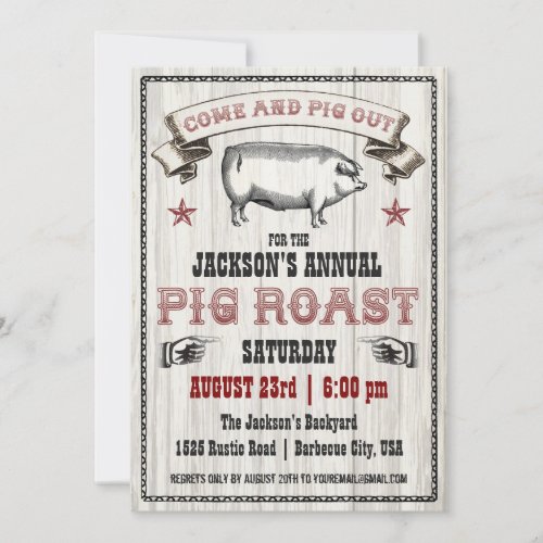Vintage Pig Roast Invitation on Wood