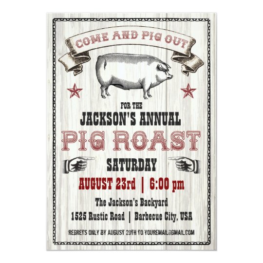 vintage pig roast invitation on wood zazzle com