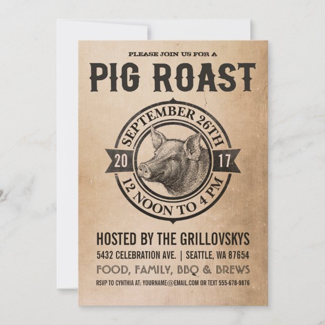Vintage Pig Roast Invitations (Front)
