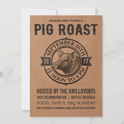 Vintage Pig Roast Invitations  Butcher Paper