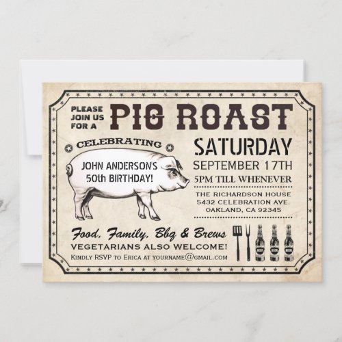 Vintage Pig Roast Invitations Ticket Style