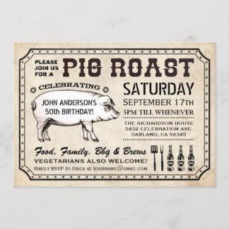 Vintage Pig Roast Invitations (Ticket Style)