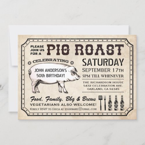 Vintage Pig Roast Invitations Ticket Style