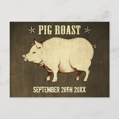 Vintage Pig Roast Postcard Invitation I Brown
