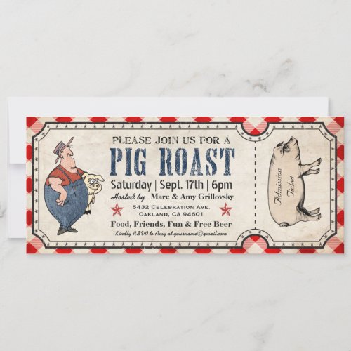 Vintage Pig Roast Ticket Invitations