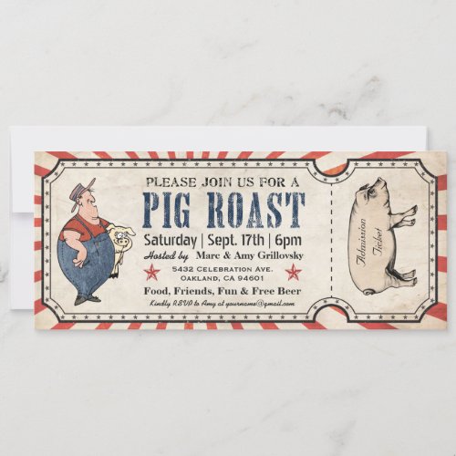 Vintage Pig Roast Ticket Invitations