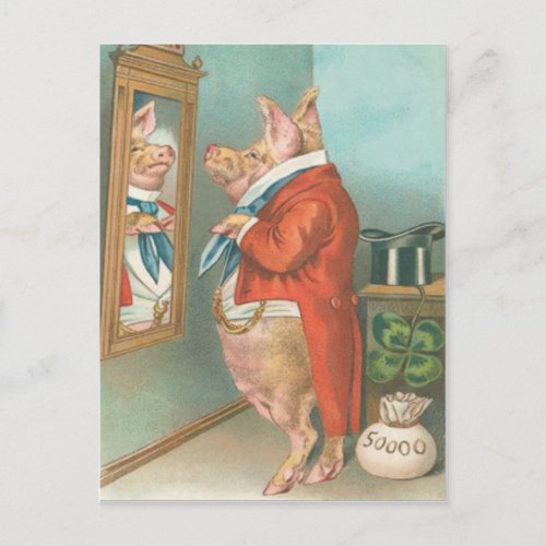 Vintage Pig Shamrock St Patricks Day Card
