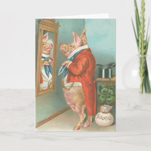 Vintage Pig Shamrock St Patrick's Day Card