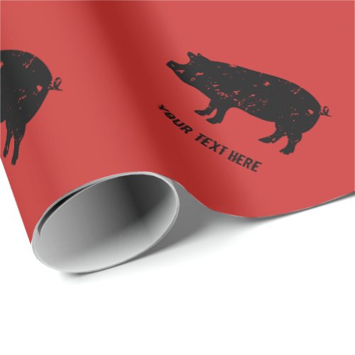 Vintage pig silhouette Birthday wrapping paper