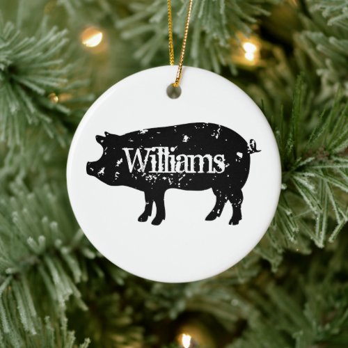 Vintage pig silhouette custom Christmas ornament