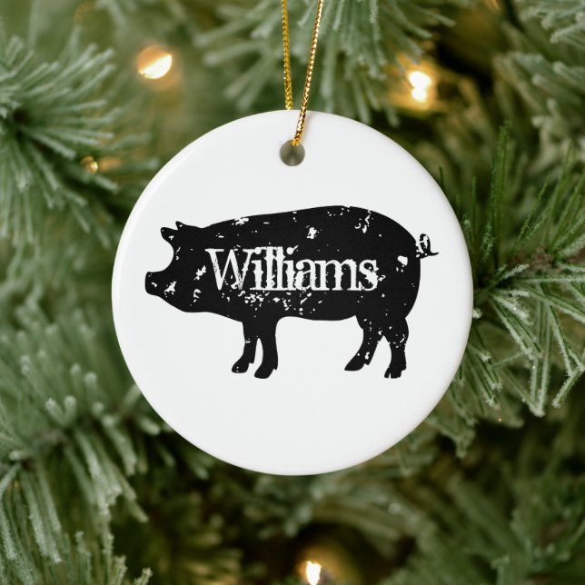 Vintage pig silhouette custom Christmas ornament (Tree)
