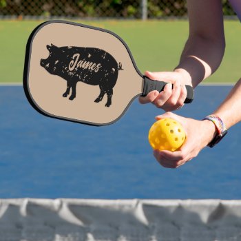 Vintage Pig Silhouette Custom Pickleball Paddle by cookinggifts at Zazzle