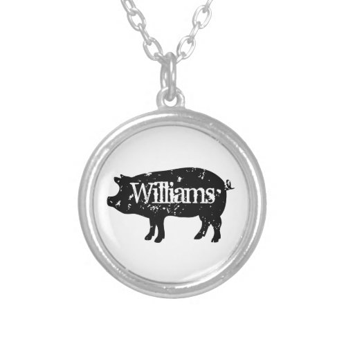 Vintage pig silhouette custom silver plated necklace