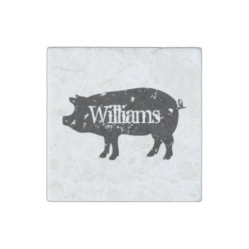Vintage Pig Silhouette Custom Stone Fridge Magnet by cookinggifts at Zazzle
