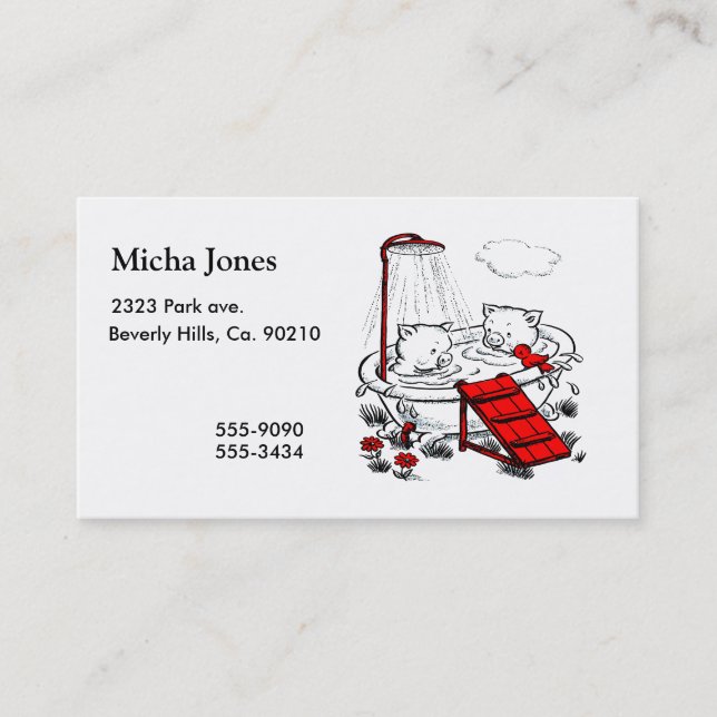 Vintage Piggies & Bird In Bath Business Card (Front)