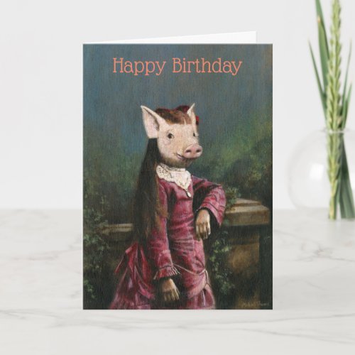 Vintage Piglet Girl Birthday Card