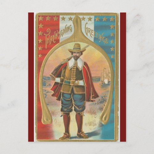 Vintage Pilgrim and a Wishbone Thanksgiving Postcard