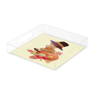 Vintage Pilgrim Boy Praying on Pumpkin Acrylic Tray by Sandyspider