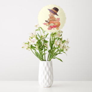 Vintage Pilgrim Boy Praying on Pumpkin Balloon