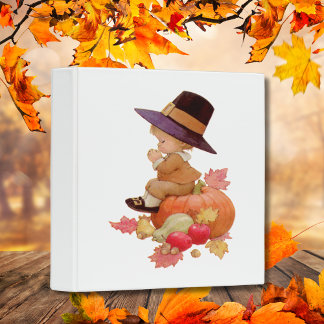 Vintage Pilgrim Boy Praying on Pumpkin Binder