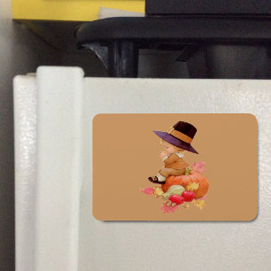 Vintage Pilgrim Boy Praying on Pumpkin Flexible Magnet