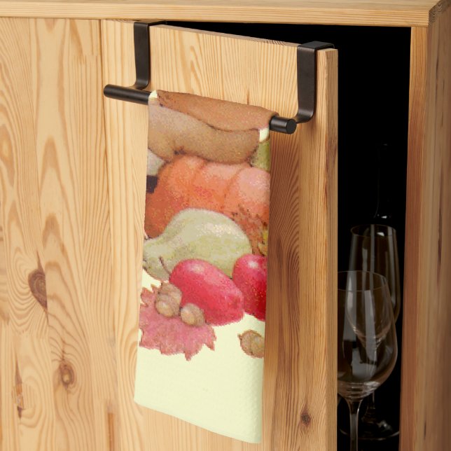 Vintage Pilgrim Boy Praying on Pumpkin Kitchen Towel (Thirds Fold)