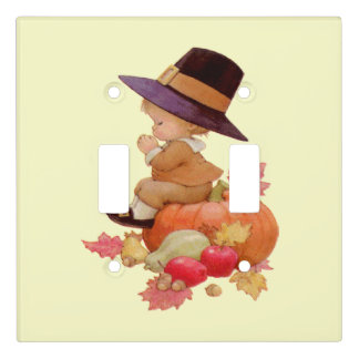 Vintage Pilgrim Boy Praying on Pumpkin Light Switch Cover