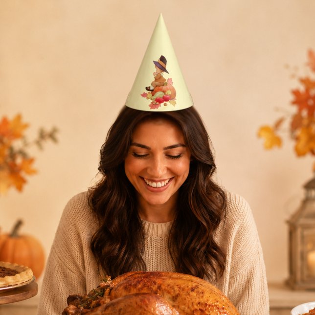 Vintage Pilgrim Boy Praying on Pumpkin Party Hat (Vintage Pilgrim Boy Praying on Pumpkin Party Hat)