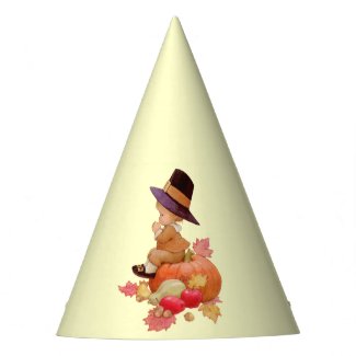 Vintage Pilgrim Boy Praying on Pumpkin Party Hat by Sandyspider