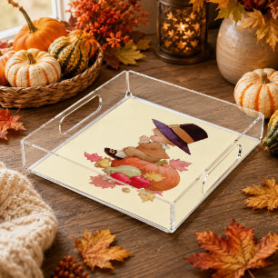 Vintage Pilgrim Boy Praying on Pumpkin Square Acrylic Tray