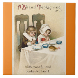 Vintage Pilgrim Children Ceramic Tile