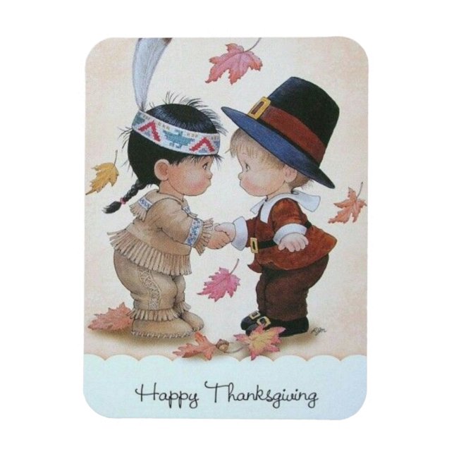 Vintage Pilgrim & Indian Happy Thanksgiving  Magnet (Vertical)