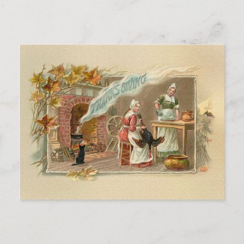 Vintage Pilgrim Thanksgiving Hearth Holiday Postcard