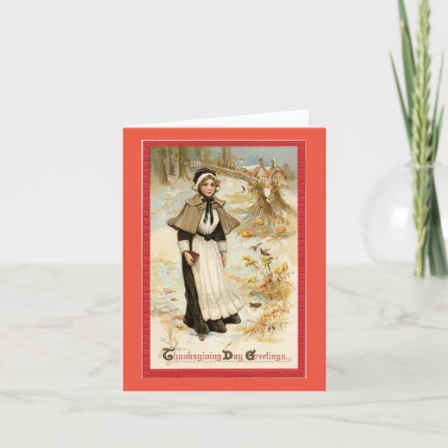 Vintage Pilgrim Woman Thanksgiving Holiday Card