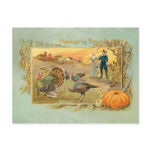 Vintage Pilgrims and Turkeys Postcard