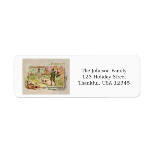 Vintage Pilgrims with Thanksgiving Dinner Label