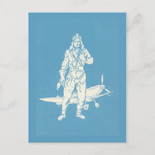 Vintage Pilot and Airplane Art Postcard