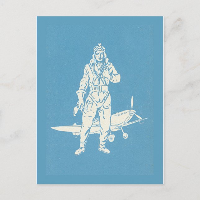Vintage Pilot and Airplane Art Postcard (Front)