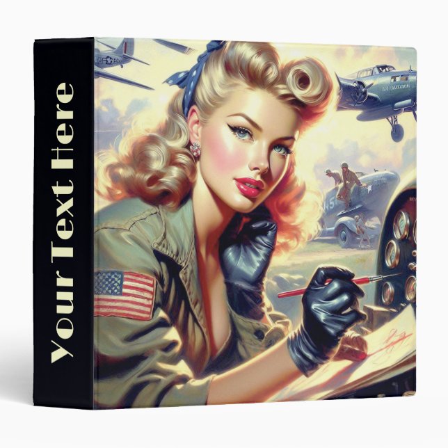 Vintage Pilot Pin Up 3 Ring Binder (Front/Spine)