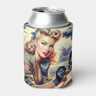 Vintage Pilot Pin Up Can Cooler