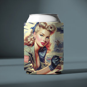 Vintage Pilot Pin Up Can Cooler