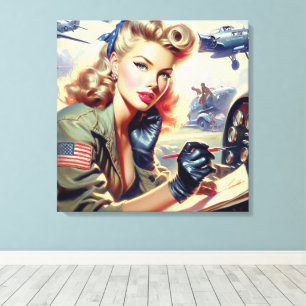 Vintage Pilot Pin Up Canvas Print