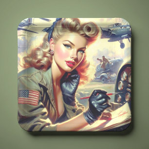 Vintage Pilot Pin Up Paper Plates