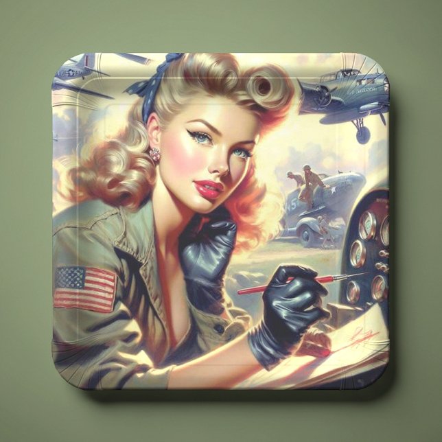 Vintage Pilot Pin Up Paper Plates (Creator Uploaded)