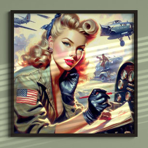 Vintage Pilot Pin Up Poster