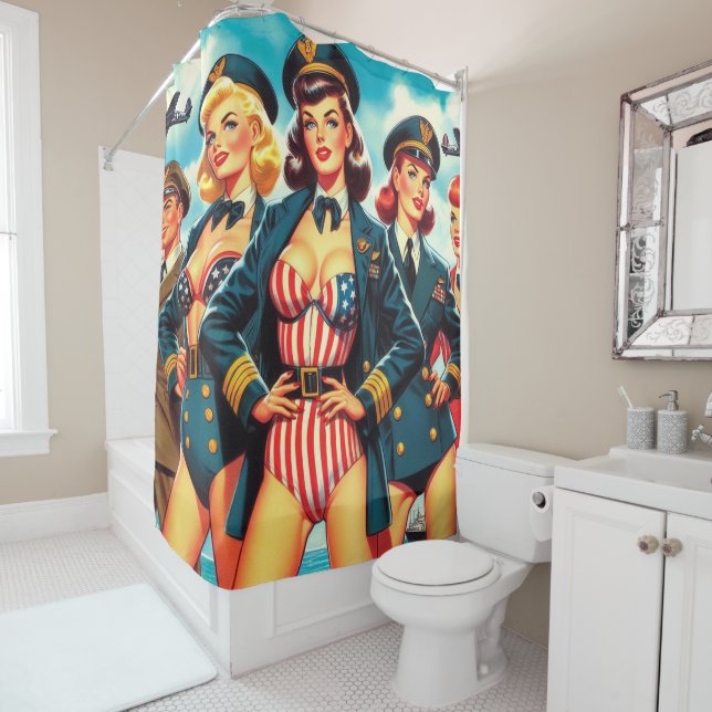 Vintage Pilot Pin-up Shower Curtain (In Situ)