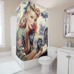 Vintage Pilot Pin Up Shower Curtain at Zazzle