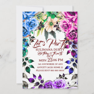 Vintage Pin  Floral Birthday Invitation   Eleg