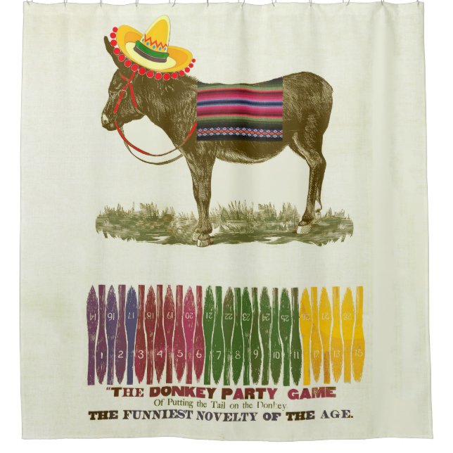 Vintage Pin the Tail on the Donkey Party Game Shower Curtain (Front)