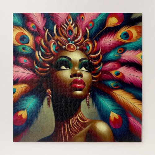 Vintage Pin_Up African Woman Bold Feathers 1960s Jigsaw Puzzle